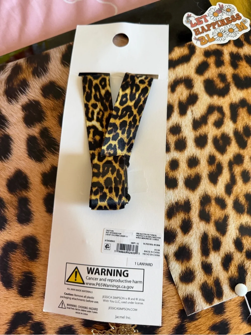 Jessica Simpson Kids Leopard Print Lanyard - Yellow Brown Black